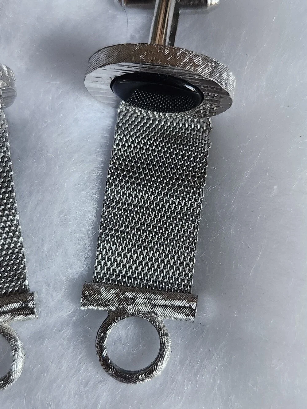 Vtg DANTE Silver Tone Mesh Cufflinks with Black Oval Inlay